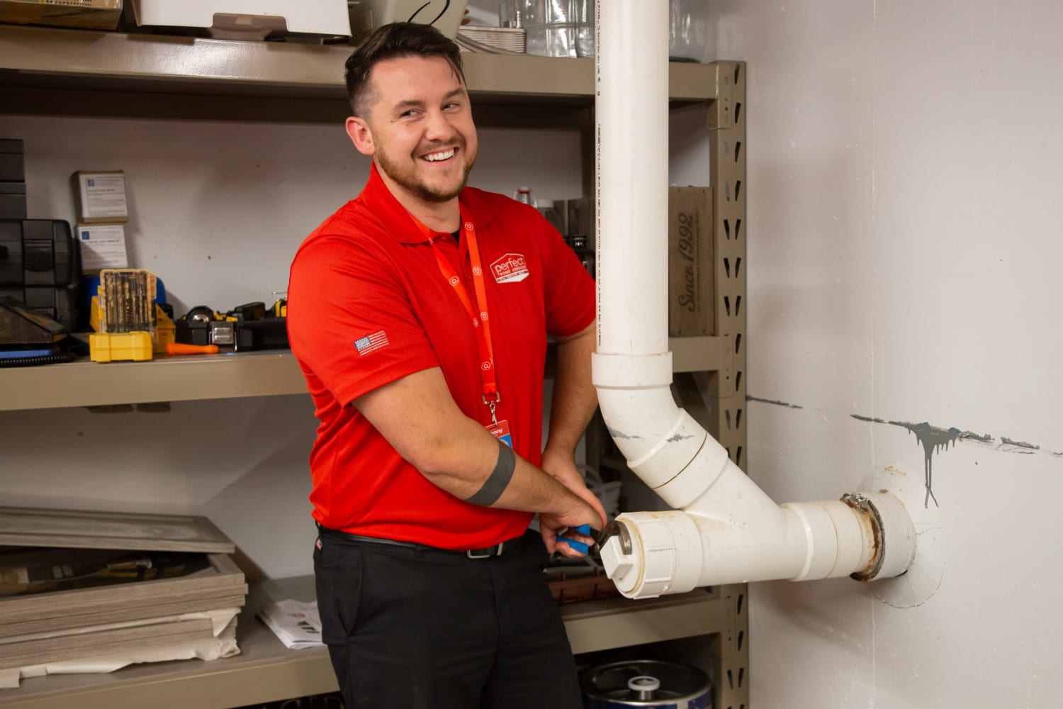 technician performing pipe repair service