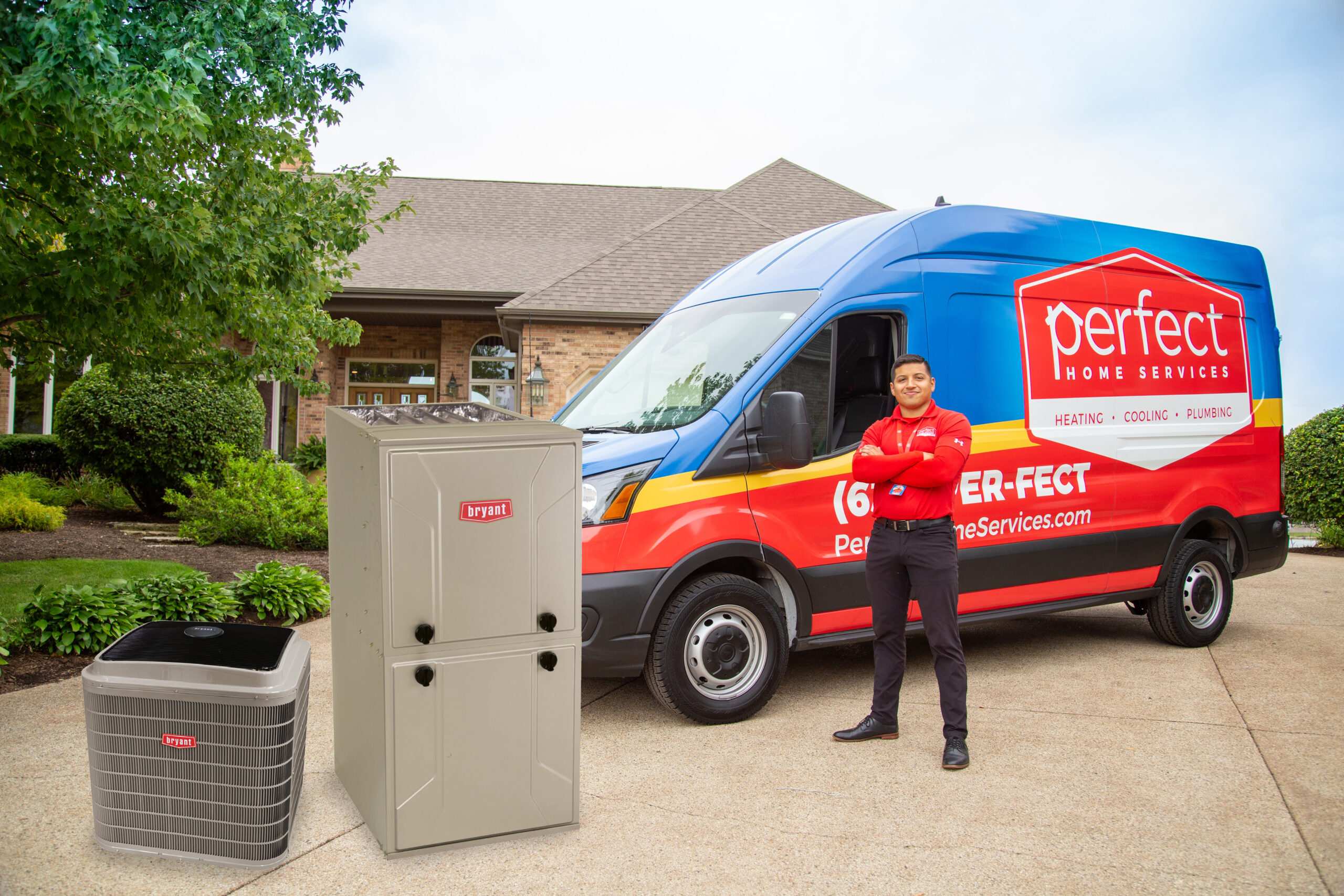 Perfect Home Service employee with heating and cooling solution options