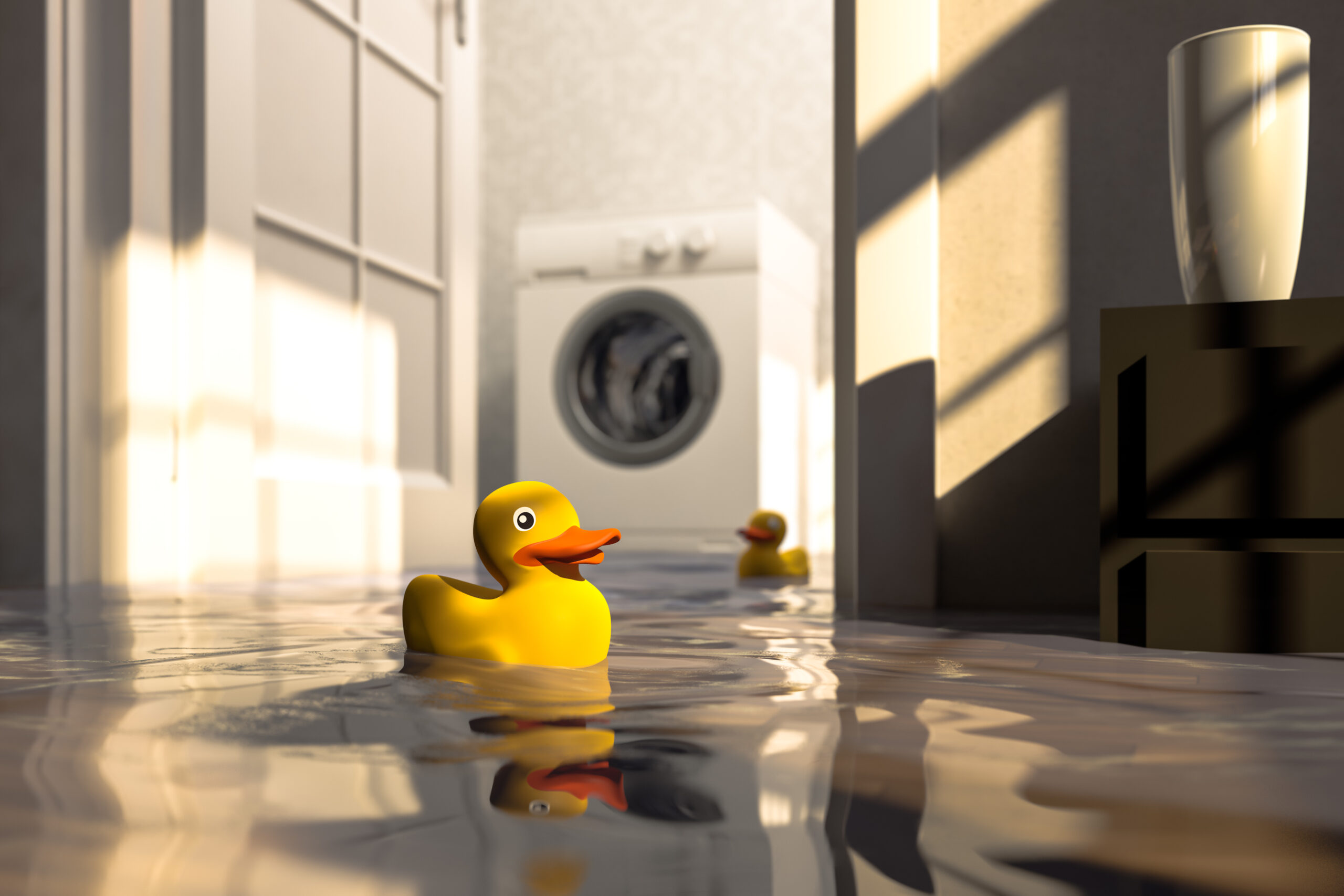 flooded basement with rubber ducky floating